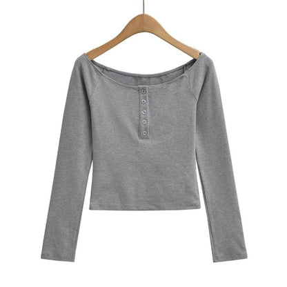 Scoop Neck Henley Long Sleeve Tee