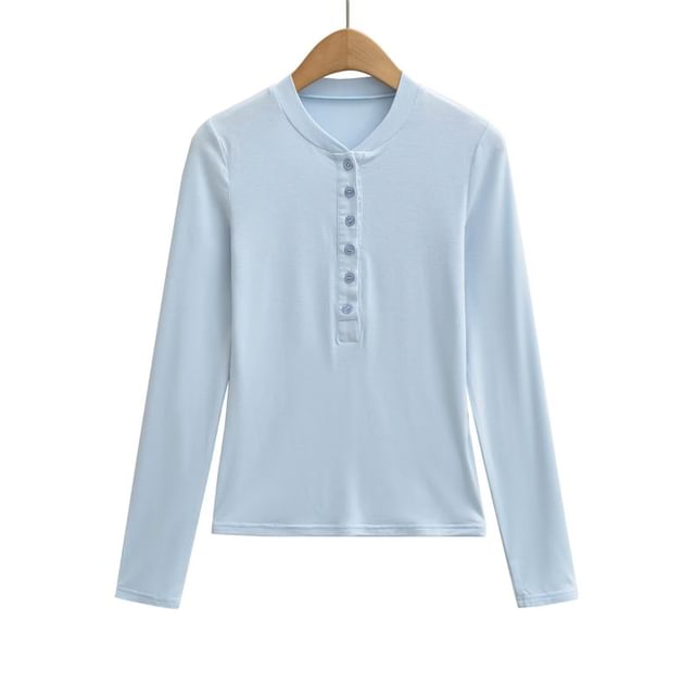 Henley Neck Long Sleeve Basic Tee