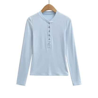 Henley Neck Long Sleeve Basic Tee