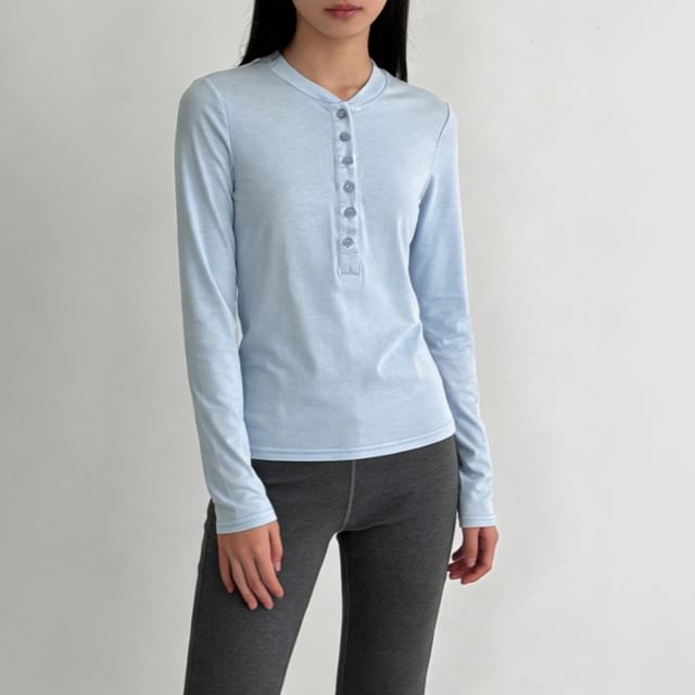 Henley Neck Long Sleeve Basic Tee
