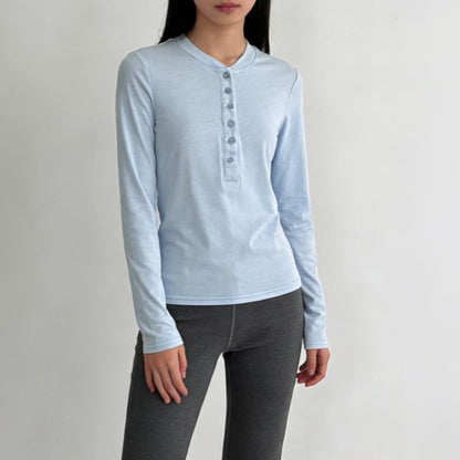 Henley Neck Long Sleeve Basic Tee