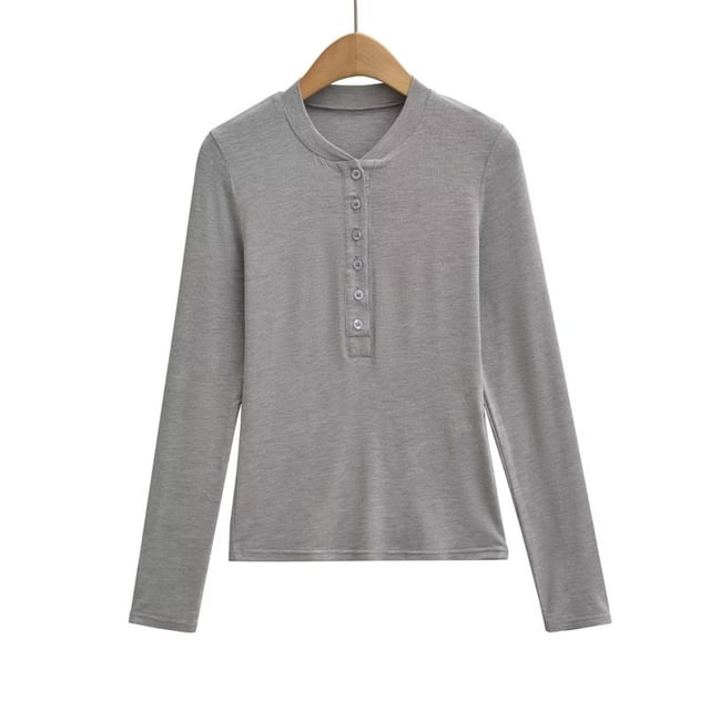 Henley Neck Long Sleeve Basic Tee