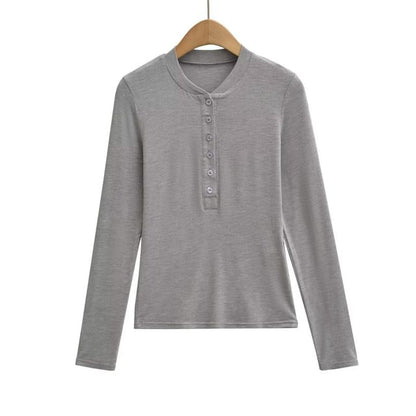 Henley Neck Long Sleeve Basic Tee