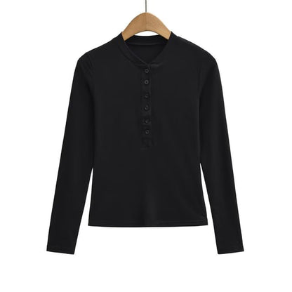 Henley Neck Long Sleeve Basic Tee