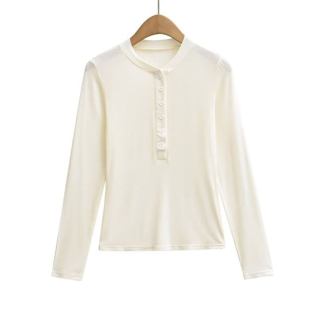 Henley Neck Long Sleeve Basic Tee