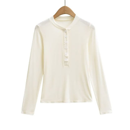 Henley Neck Long Sleeve Basic Tee