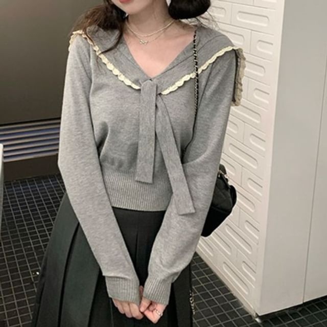 Sailor Collar V-Neck Knit Sweater