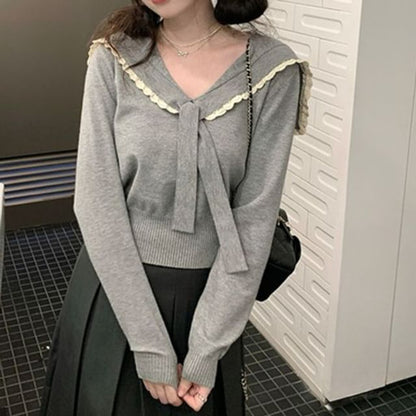 Sailor Collar V-Neck Knit Sweater