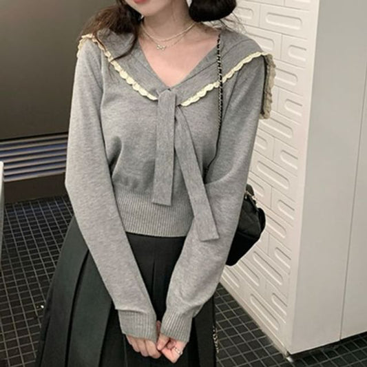 Sailor Collar V-Neck Knit Sweater