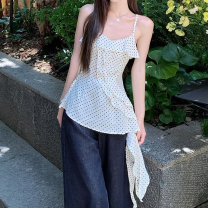 Polka Dot Ruffle V-Neck Camisole