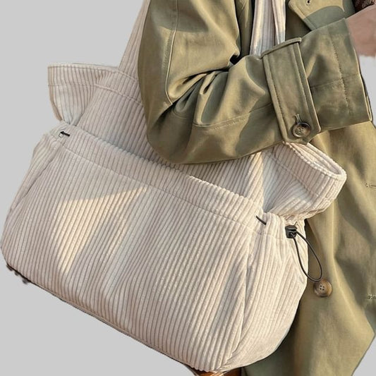 Corduroy Ribbed Plain Tote Bag