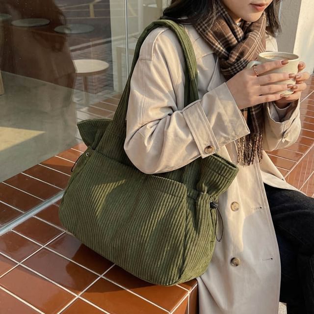 Corduroy Ribbed Plain Tote Bag