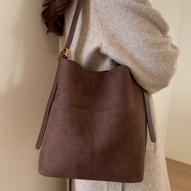 Panel Faux Suede Bucket Bag
