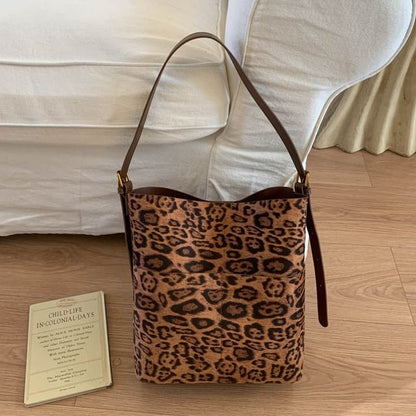 Panel Faux Suede Bucket Bag