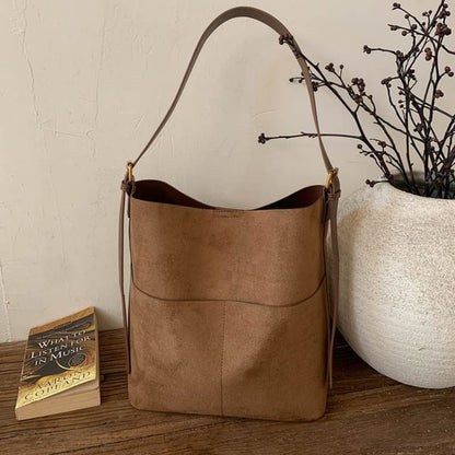 Panel Faux Suede Bucket Bag
