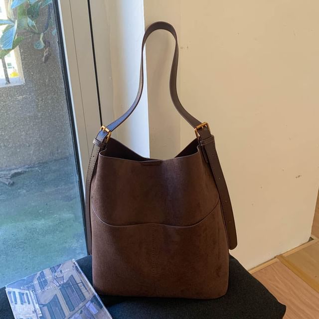 Panel Faux Suede Bucket Bag