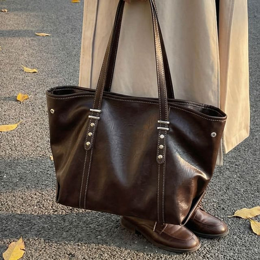 Studded Faux Leather Tote Bag