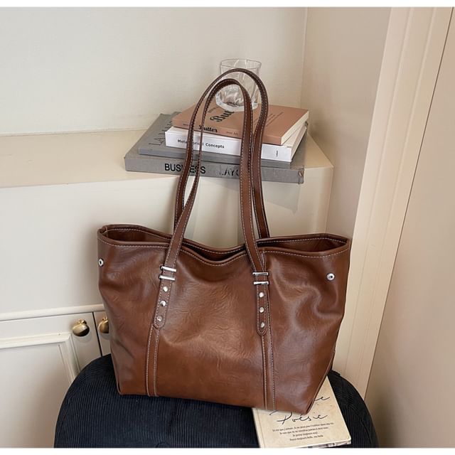 Studded Faux Leather Tote Bag