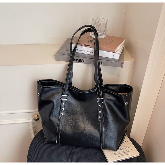 Studded Faux Leather Tote Bag