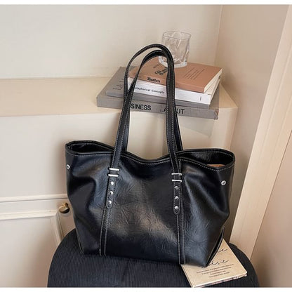 Studded Faux Leather Tote Bag