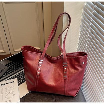 Studded Faux Leather Tote Bag