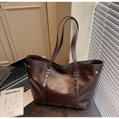 Studded Faux Leather Tote Bag