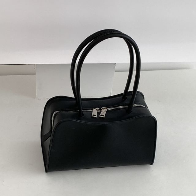 Plain Faux Leather Bowler Bag