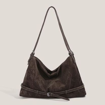 Plain Belted Faux Suede Tote Bag
