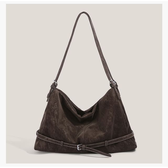 Plain Belted Faux Suede Tote Bag
