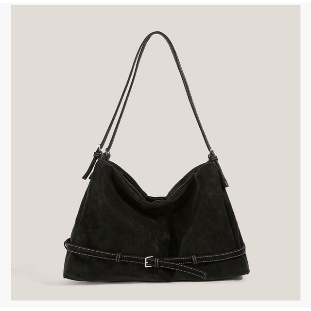 Plain Belted Faux Suede Tote Bag