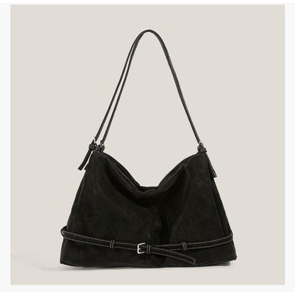 Plain Belted Faux Suede Tote Bag