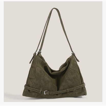 Plain Belted Faux Suede Tote Bag