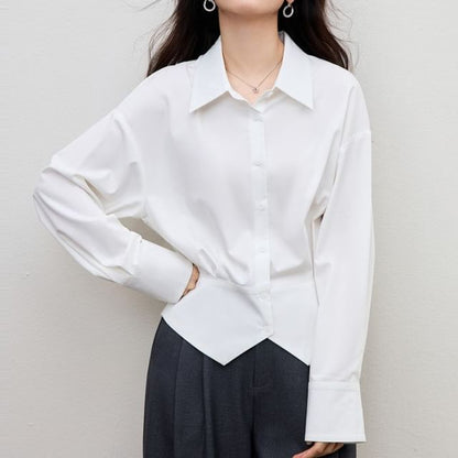 Drop-Shoulder Solid Shirt with Front Slit