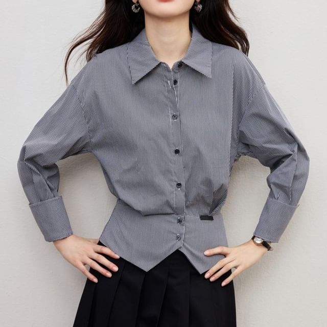 Drop-Shoulder Plaid Shirt with Front Slit
