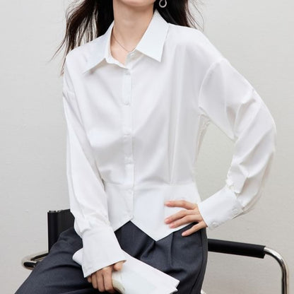 Drop-Shoulder Solid Shirt with Front Slit