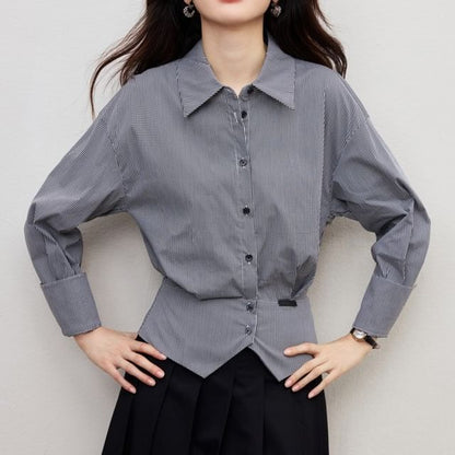 Drop-Shoulder Plaid Shirt with Front Slit