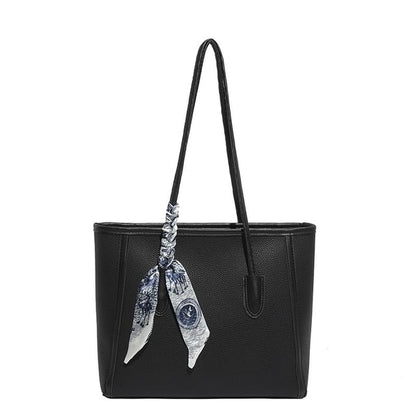 Set: Plain Faux Leather Tote Bag + Scarf