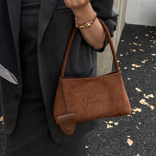 Set: Plain Faux Suede Shoulder Bag + Eyeglasses Holder