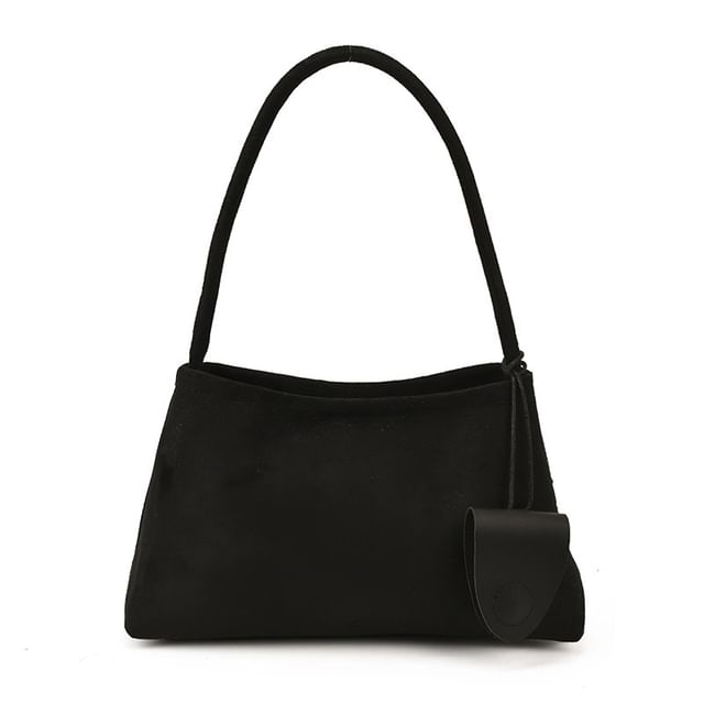 Set: Plain Faux Suede Shoulder Bag + Eyeglasses Holder