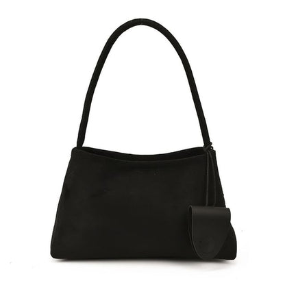 Set: Plain Faux Suede Shoulder Bag + Eyeglasses Holder