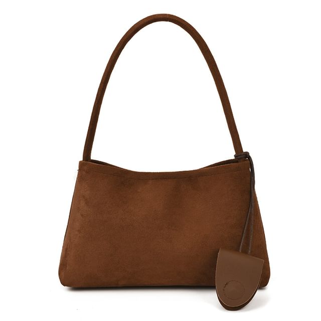 Set: Plain Faux Suede Shoulder Bag + Eyeglasses Holder