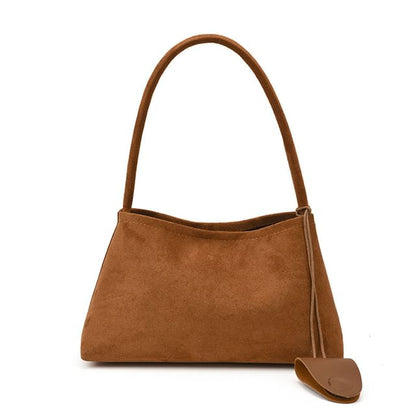 Set: Plain Faux Suede Shoulder Bag + Eyeglasses Holder
