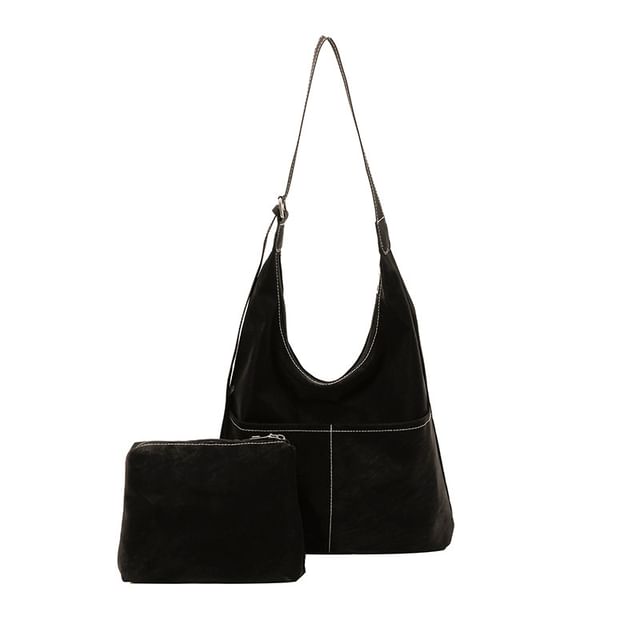 Contrast Stitched Faux Leather Crossbody Bag / Eyeglasses Holder / Pouch / Set