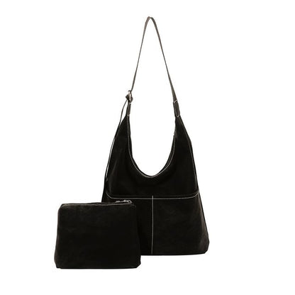 Contrast Stitched Faux Leather Crossbody Bag / Eyeglasses Holder / Pouch / Set