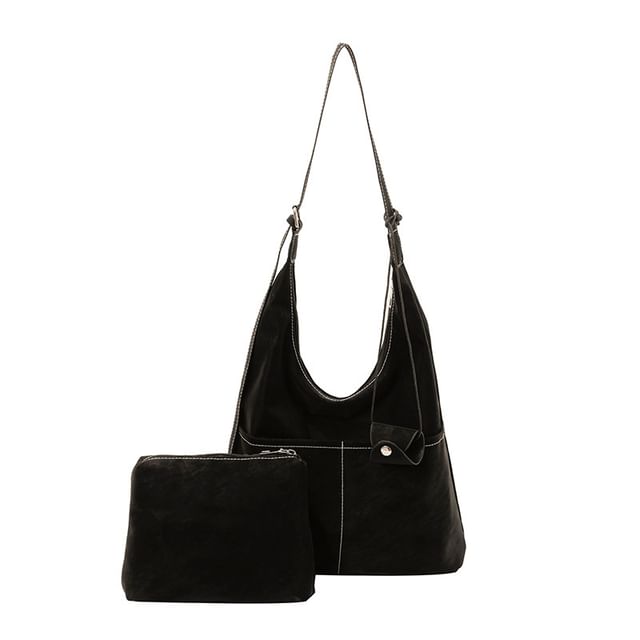 Contrast Stitched Faux Leather Crossbody Bag / Eyeglasses Holder / Pouch / Set
