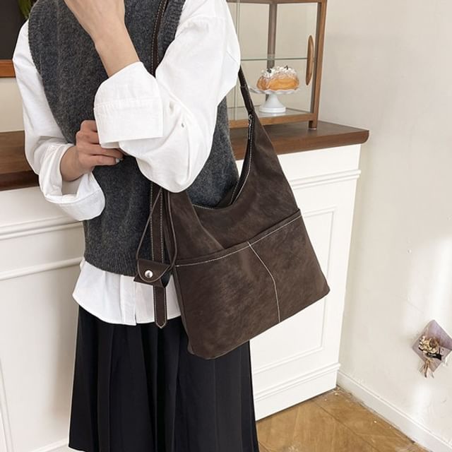 Contrast Stitched Faux Leather Crossbody Bag / Eyeglasses Holder / Pouch / Set