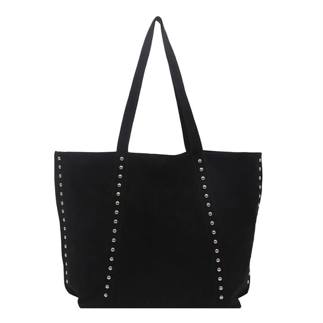 Plain Studded Faux Suede Tote Bag