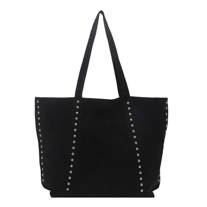 Plain Studded Faux Suede Tote Bag