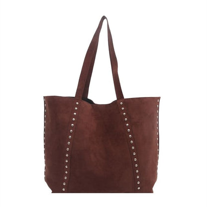 Plain Studded Faux Suede Tote Bag