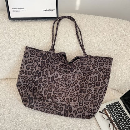 Leopard Print Faux Suede Tote Bag